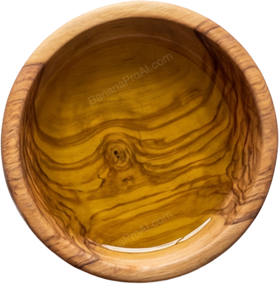 A round wooden bowl with a polished interior, displaying wood grain patterns.