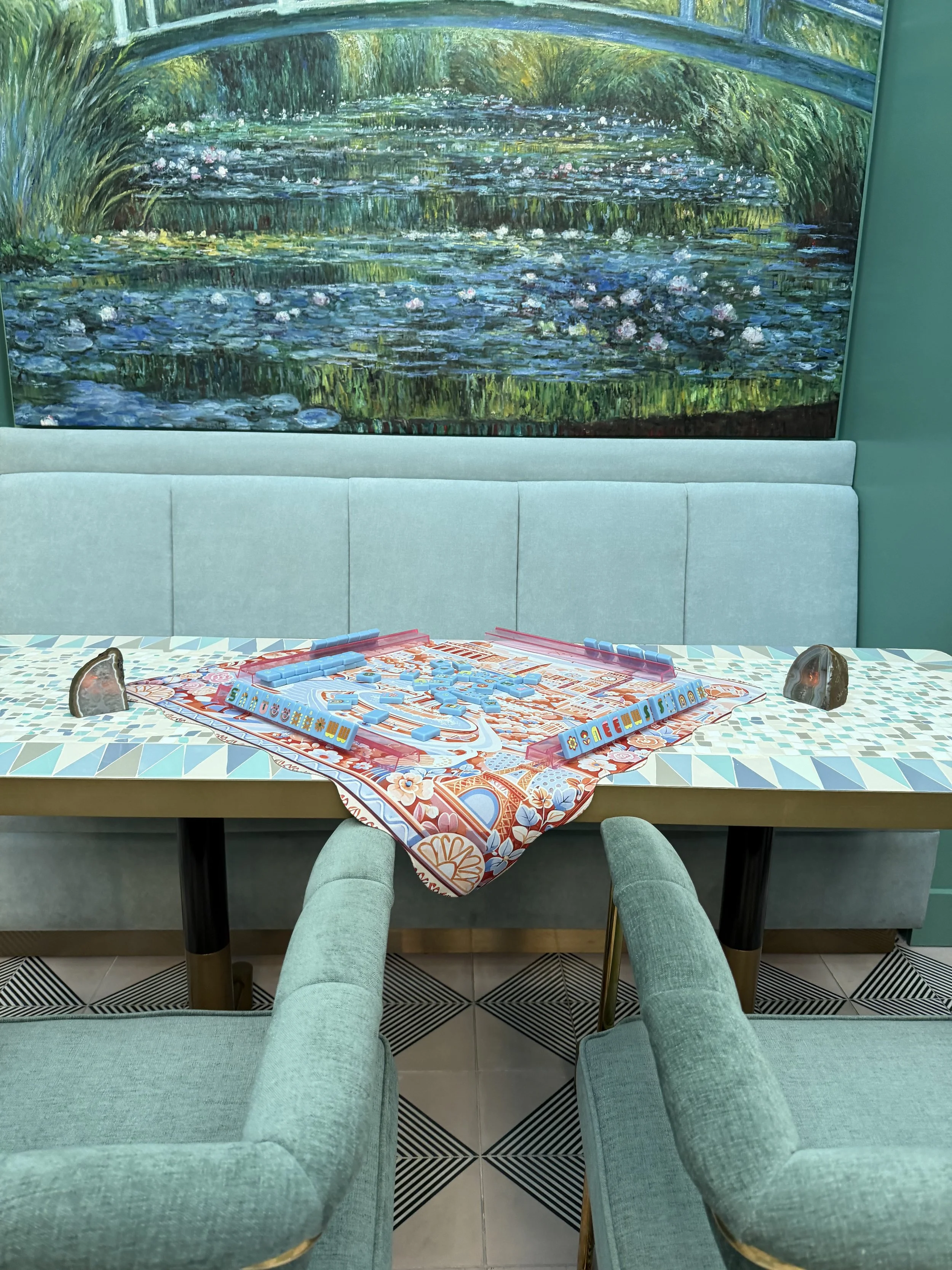 Curated mahjong setup at a private Austin event space