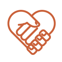 Outline of two hands shaking inside a heart.