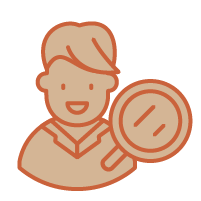 Smiling person holding a magnifying glass