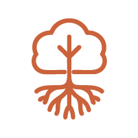 Simplified icon of a tree with roots