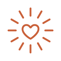 Heart surrounded by radiating lines, symbolizing love or warmth.