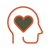 Outline of a human head with a heart inside the brain area