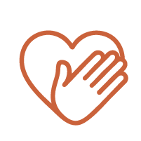 A line drawing of a hand reaching out to a heart.