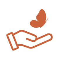 Outline of a hand holding a butterfly.