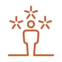 Simple line drawing of a person with three asterisk-like symbols above their head.