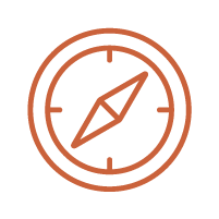 A compass icon in a brownish-orange color
