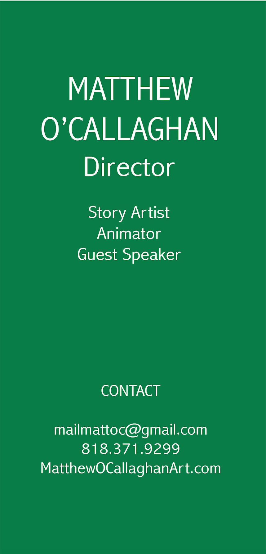 Contact information card for Matthew O'Callaghan