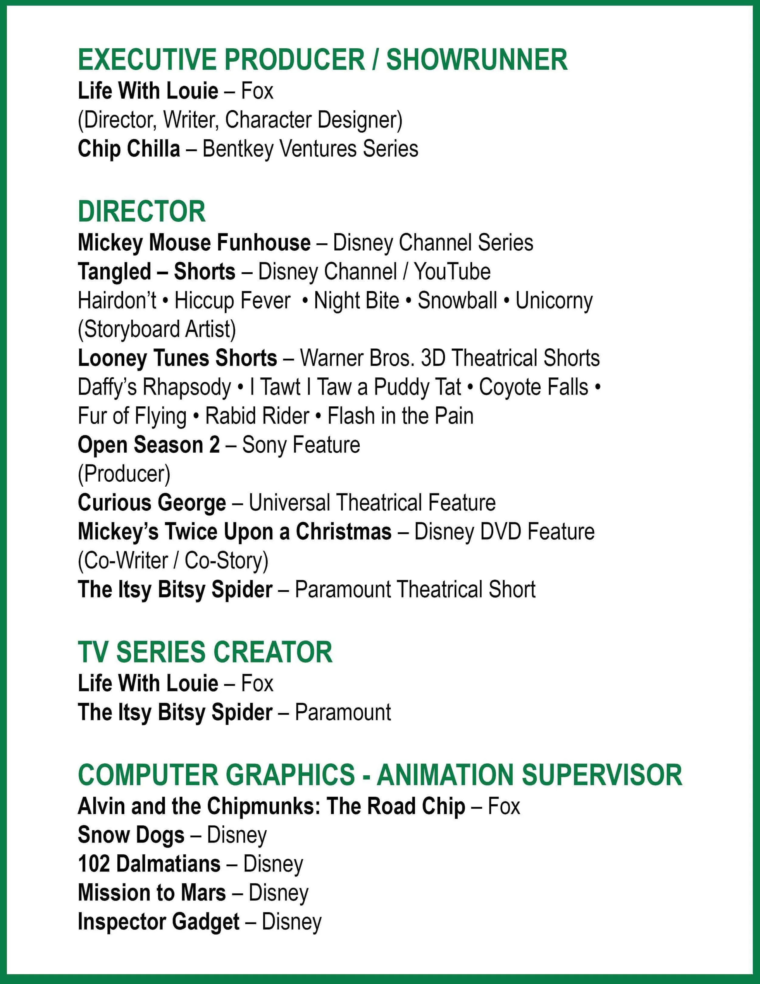 Matthew O'Callaghan credits- page 1