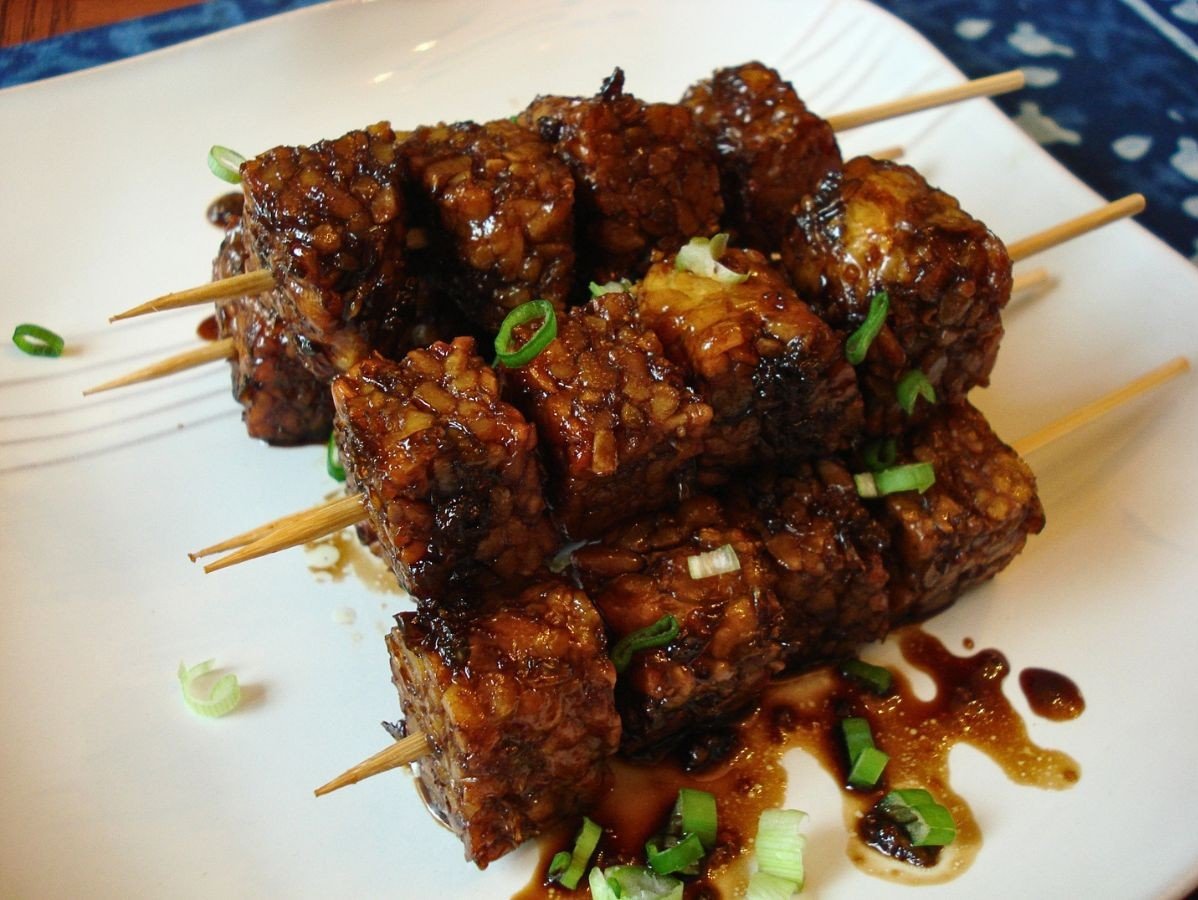 tempeh skewers in pile
