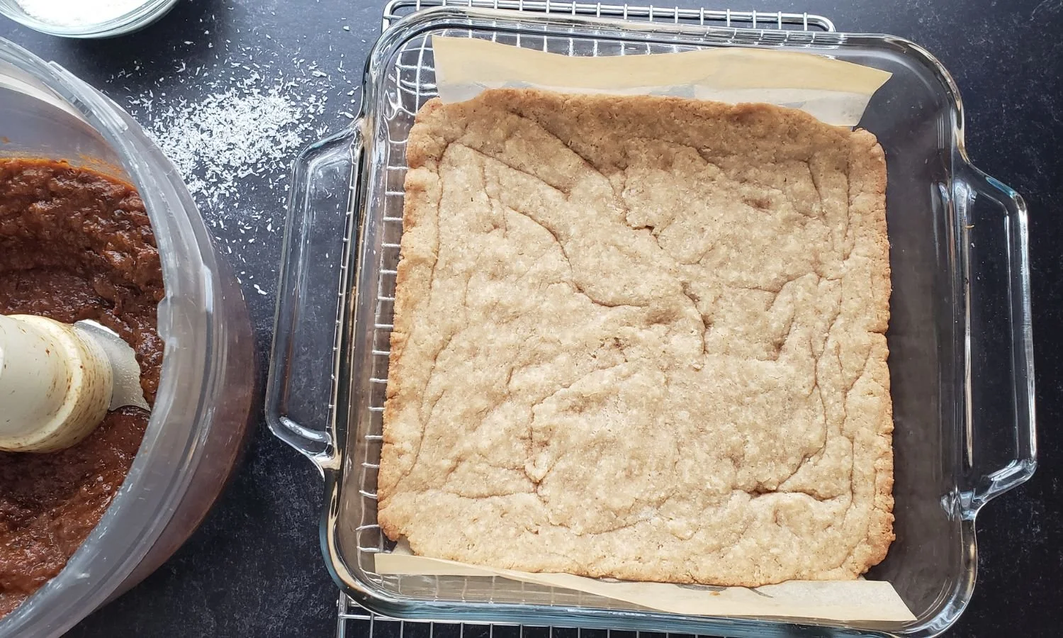 Baked crust for Apricot and Plum Coconut Bars