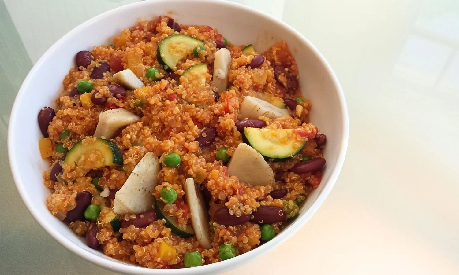 bowl of vegetarian quinoa paella