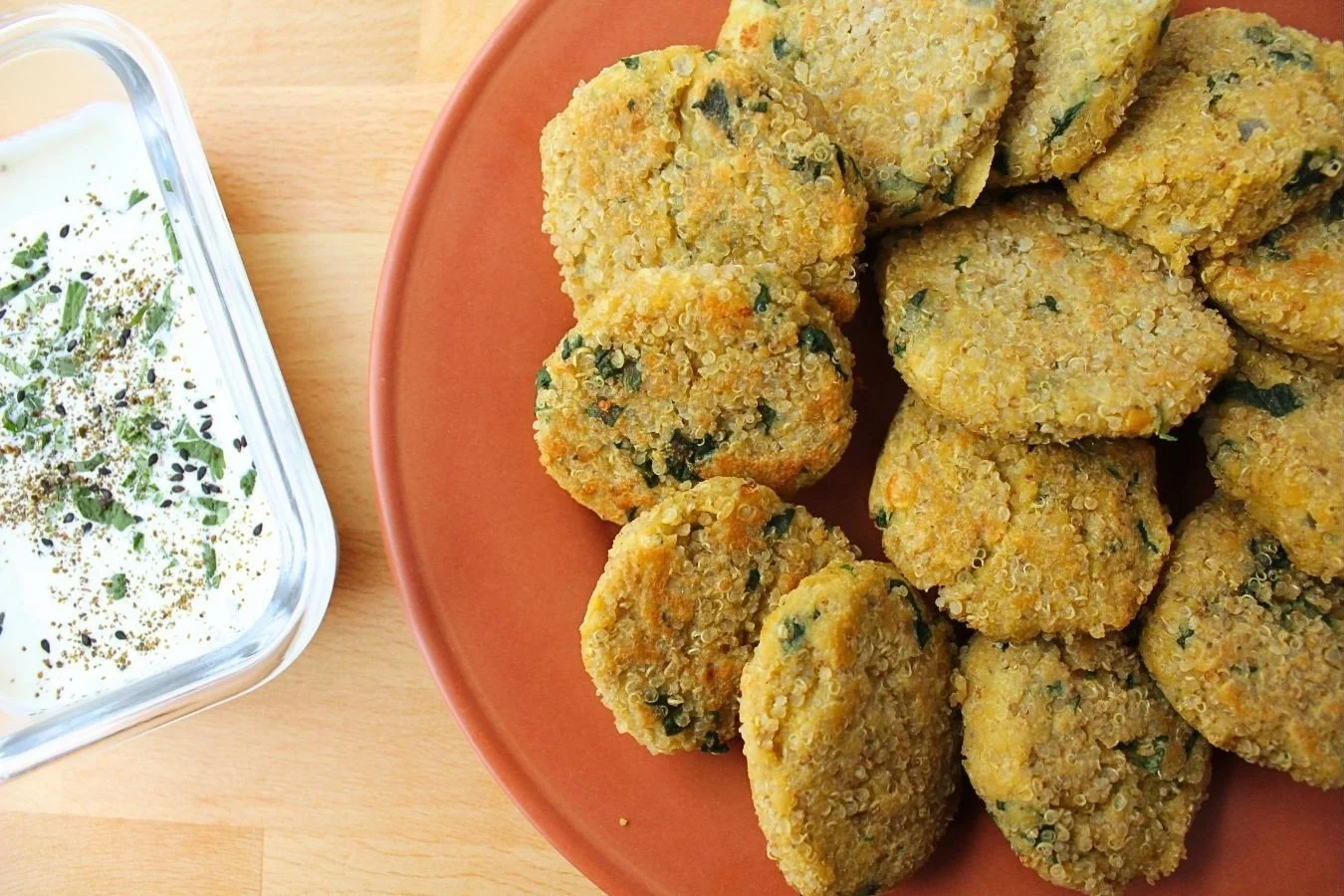 Quinoa and Lentil Cakes with dip