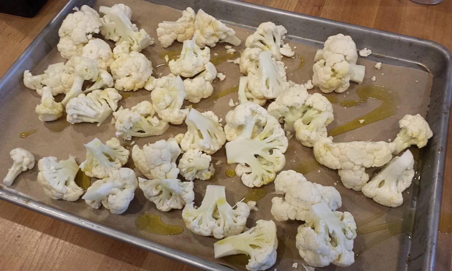 Cauliflower Florets on sheet pan