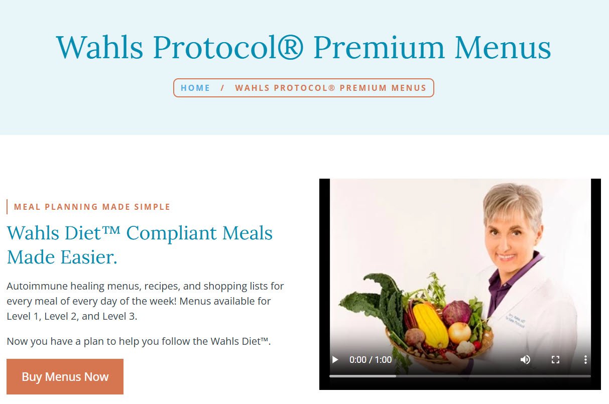 Wahls Protocol Premium Menus from her website