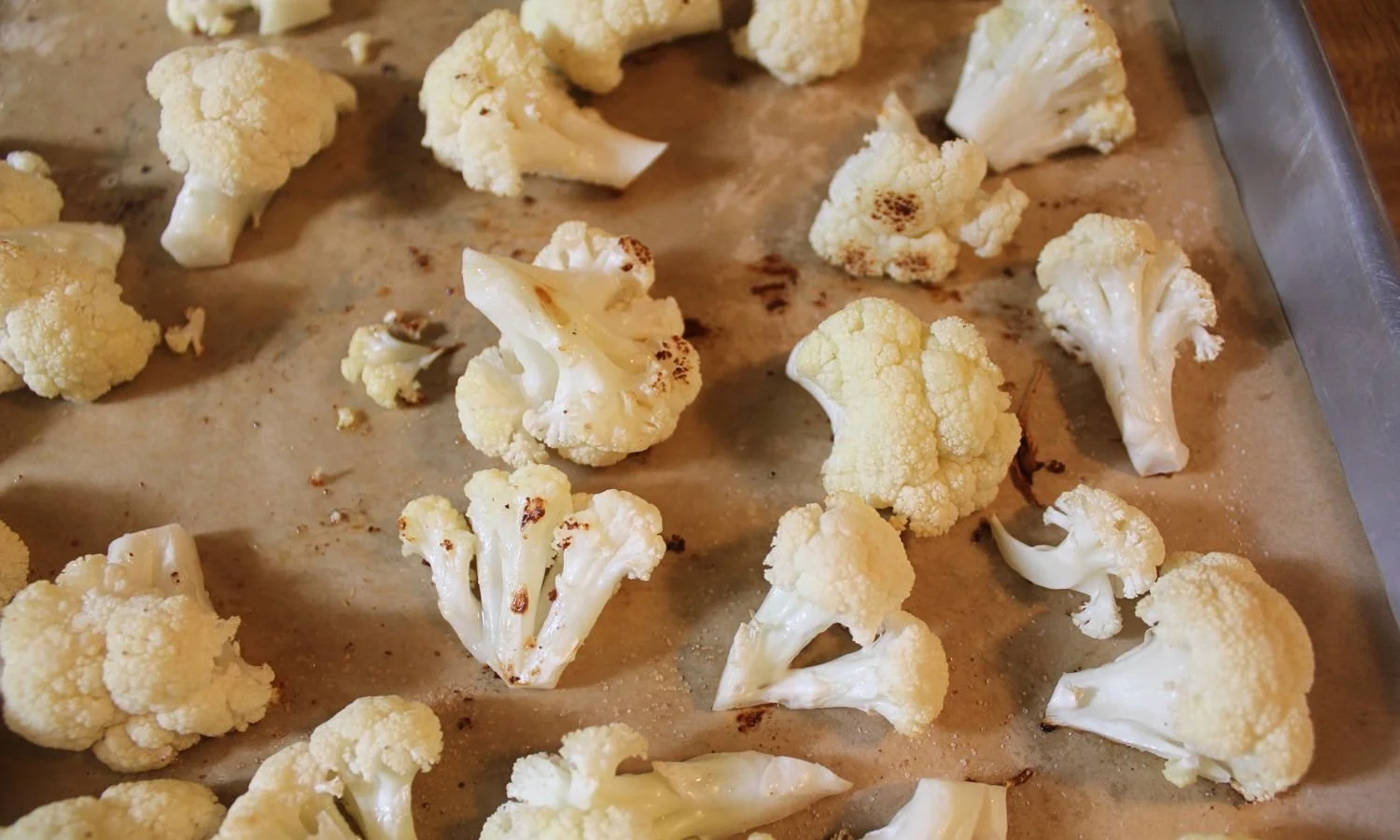 Roasted Cauliflower Florets on sheet pan