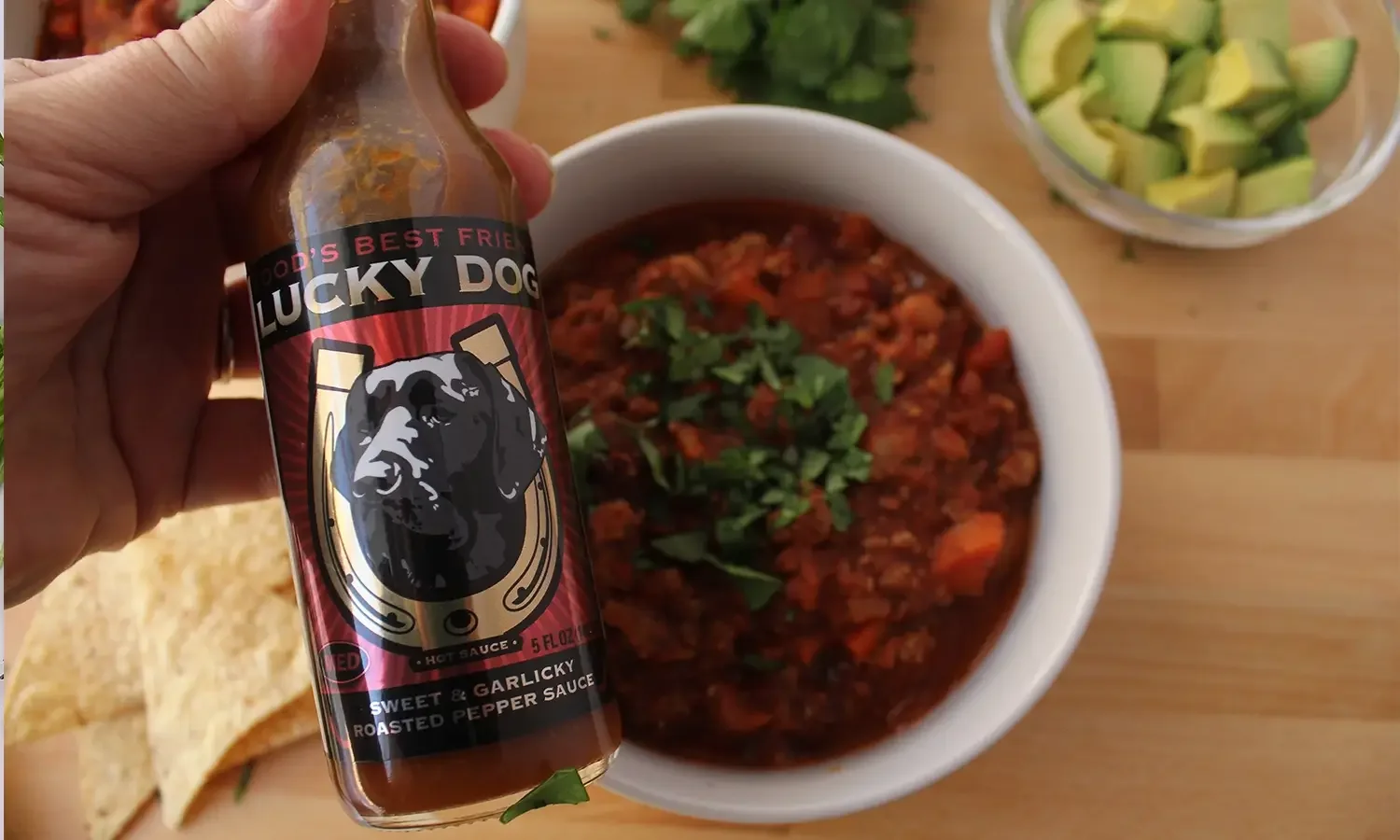 lucky dog hot sauce for bowl of chili