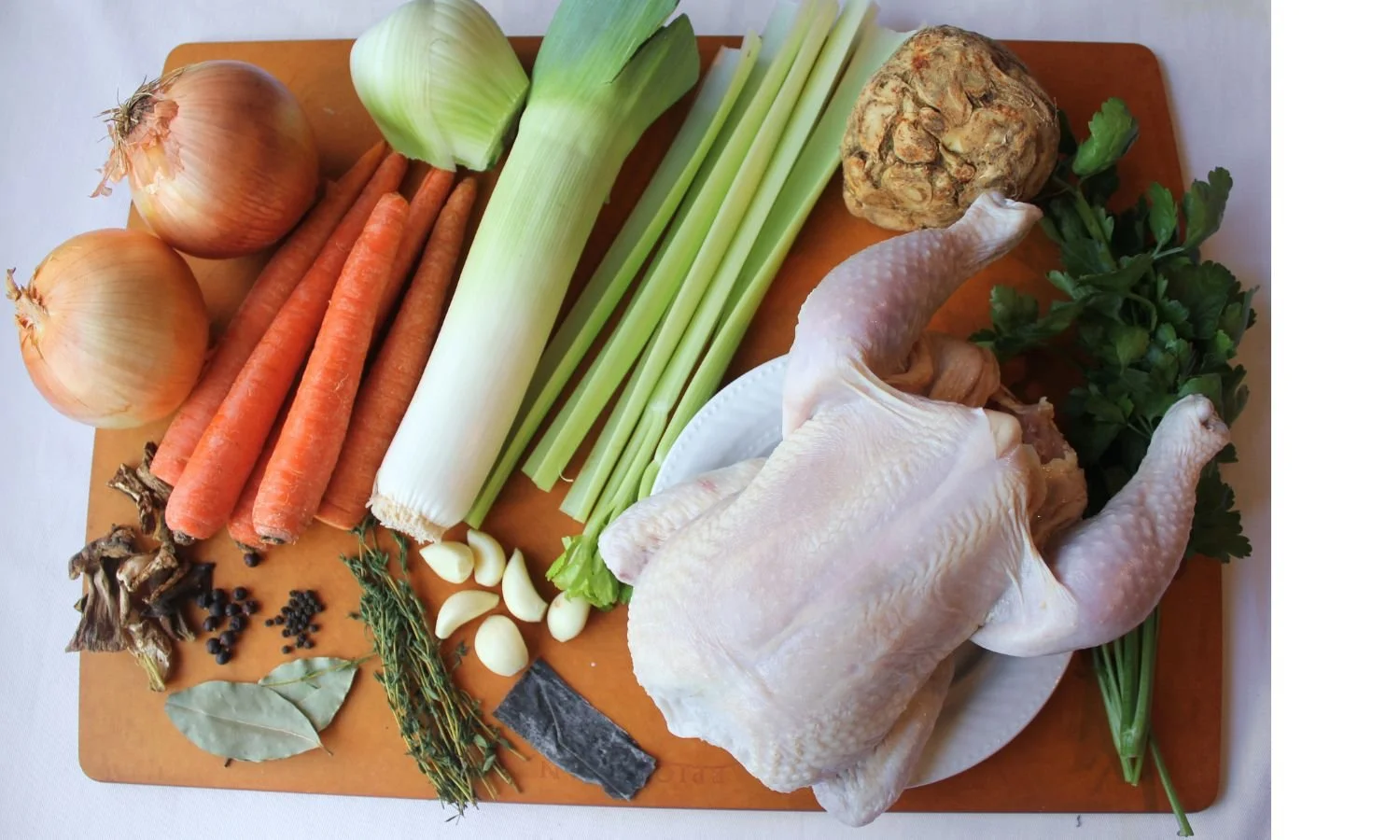 chicken stock ingredients on cutting board
