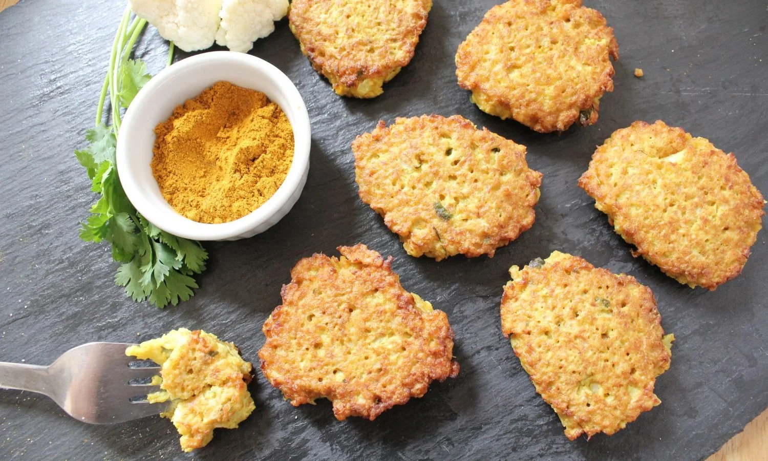 cauliflower fritters on tray