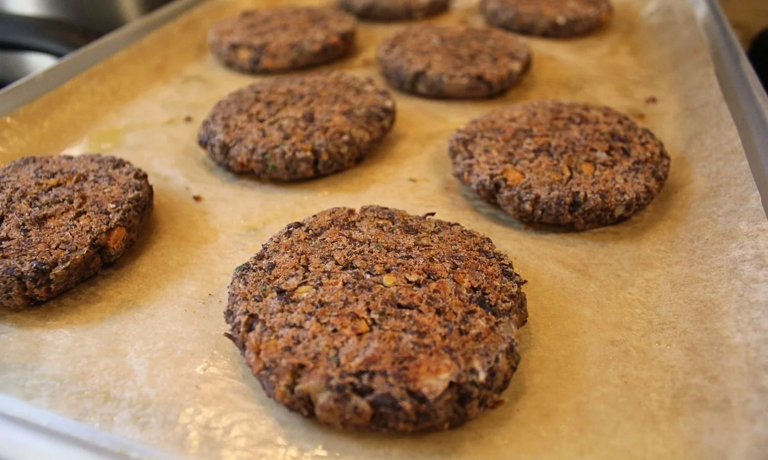 tray of black bean and lentil cakes