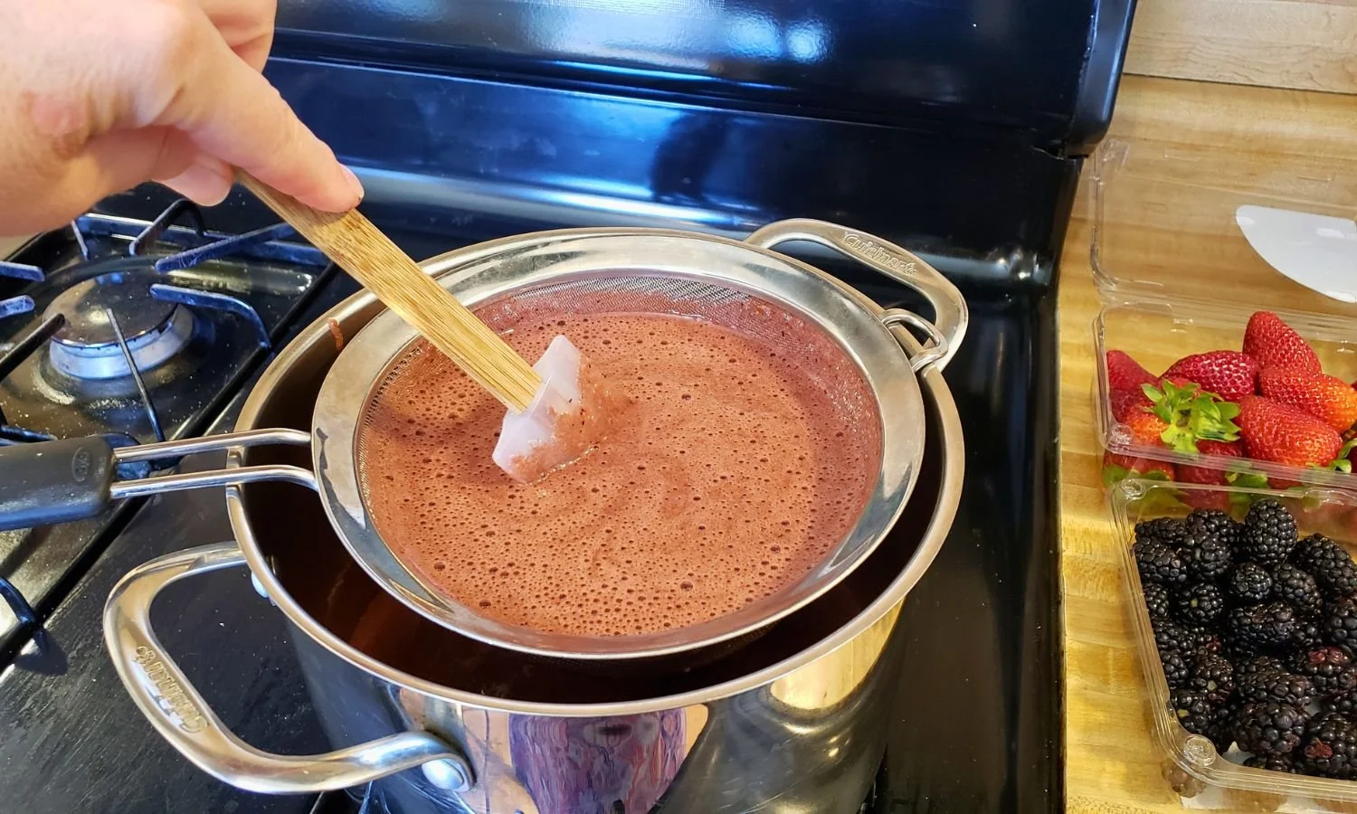 stir berry gelatin mix with spatula