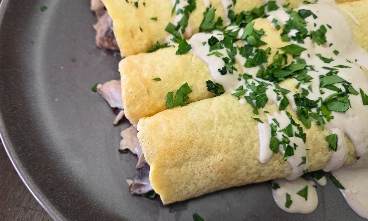 savory chicken stuffed coconut flour crepes