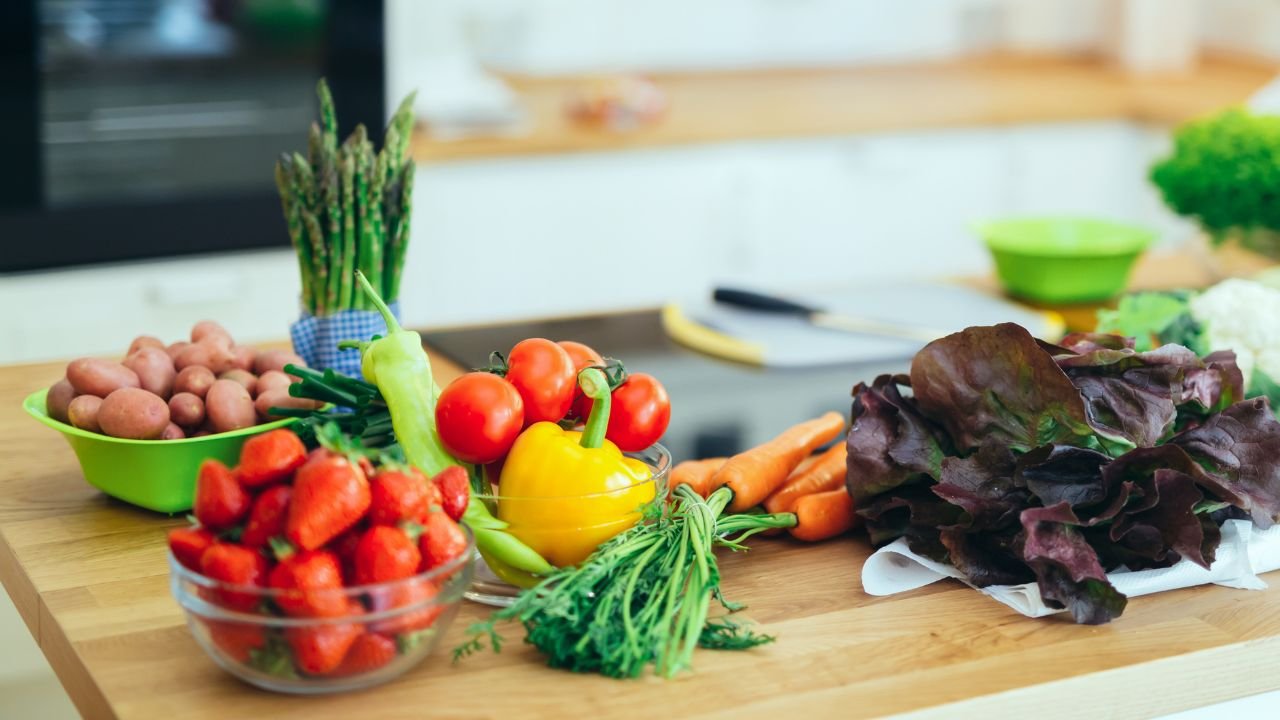 Fruit and vegetables in kitchen