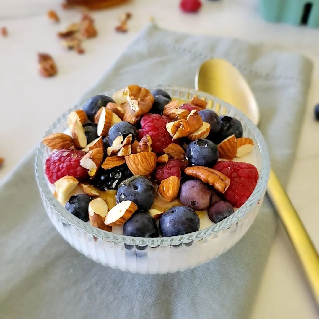 yogurt bowl with berries and almonds