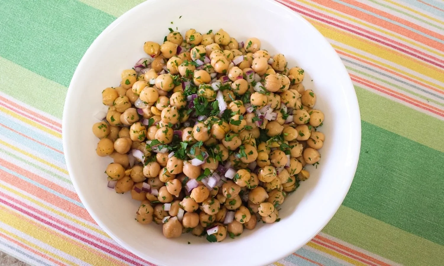 Garbanzo bean salad in bowl