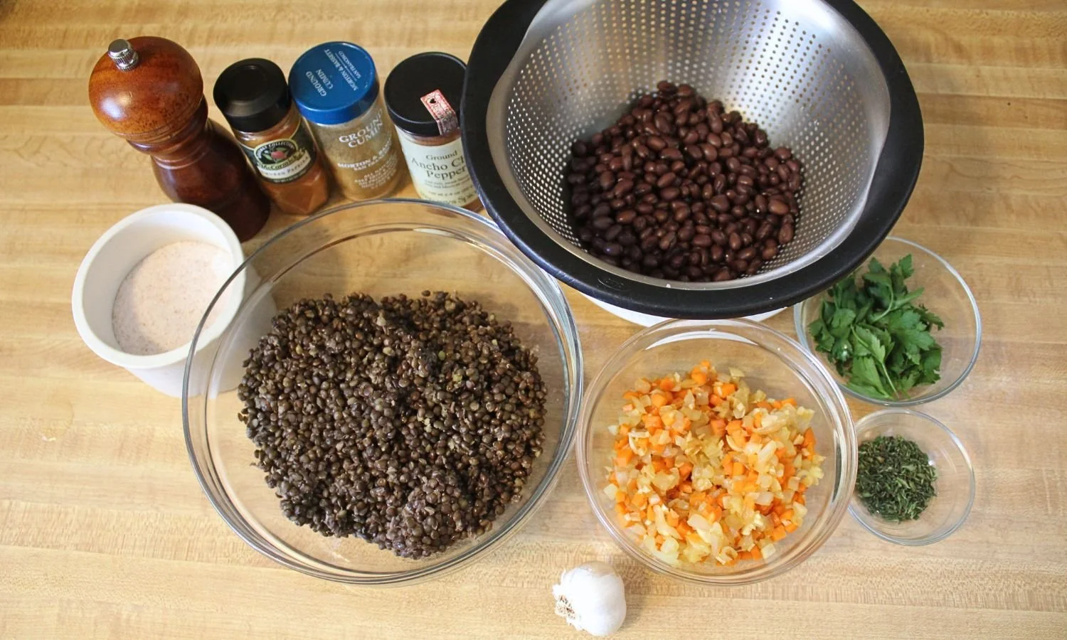 ingredients for black bean and lentil cakes