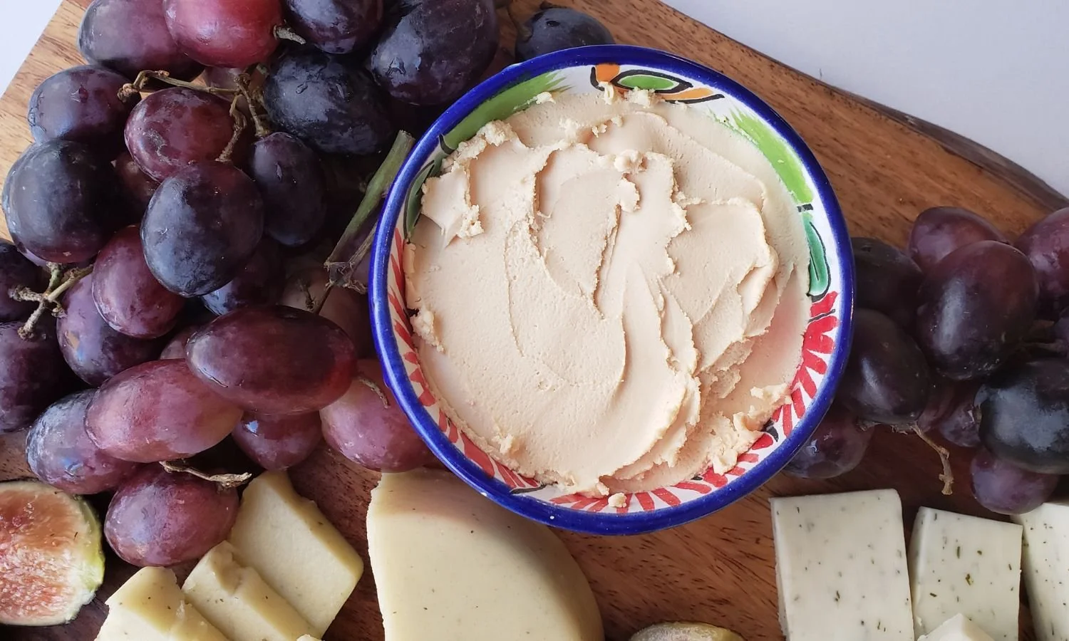 close up of a cheese on a dairy free cheeseboard