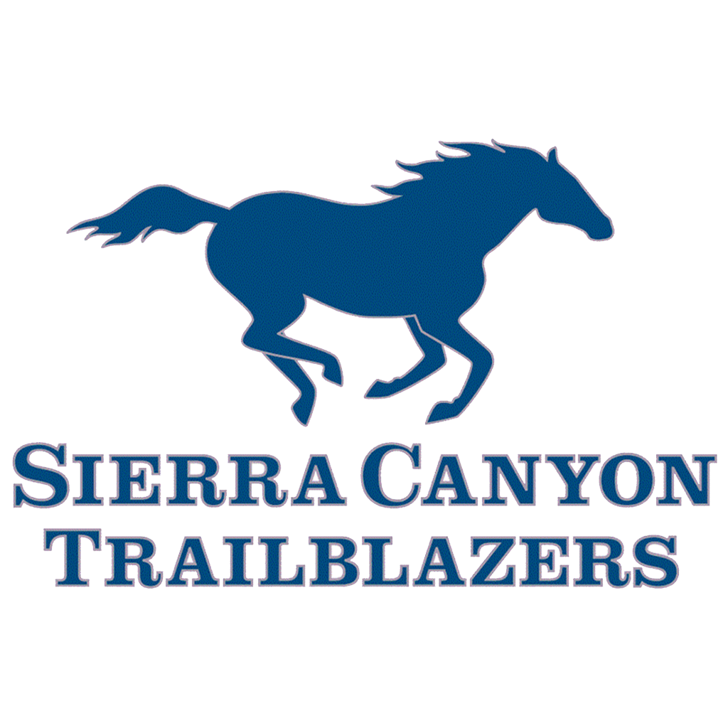 Logo of Sierra Canyon Trailblazers featuring a blue horse silhouette and bold purple text.