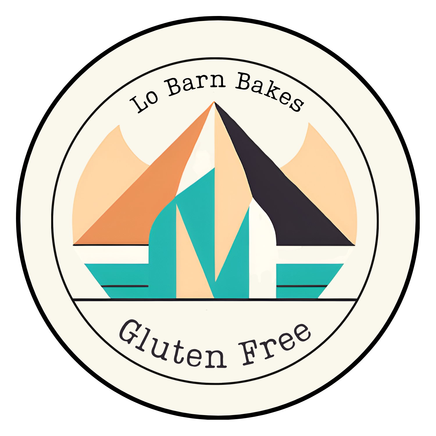 Logo of Lo Barn Bakes, featuring stylized mountain and bread loaf graphic, with text 'Gluten Free' at bottom.