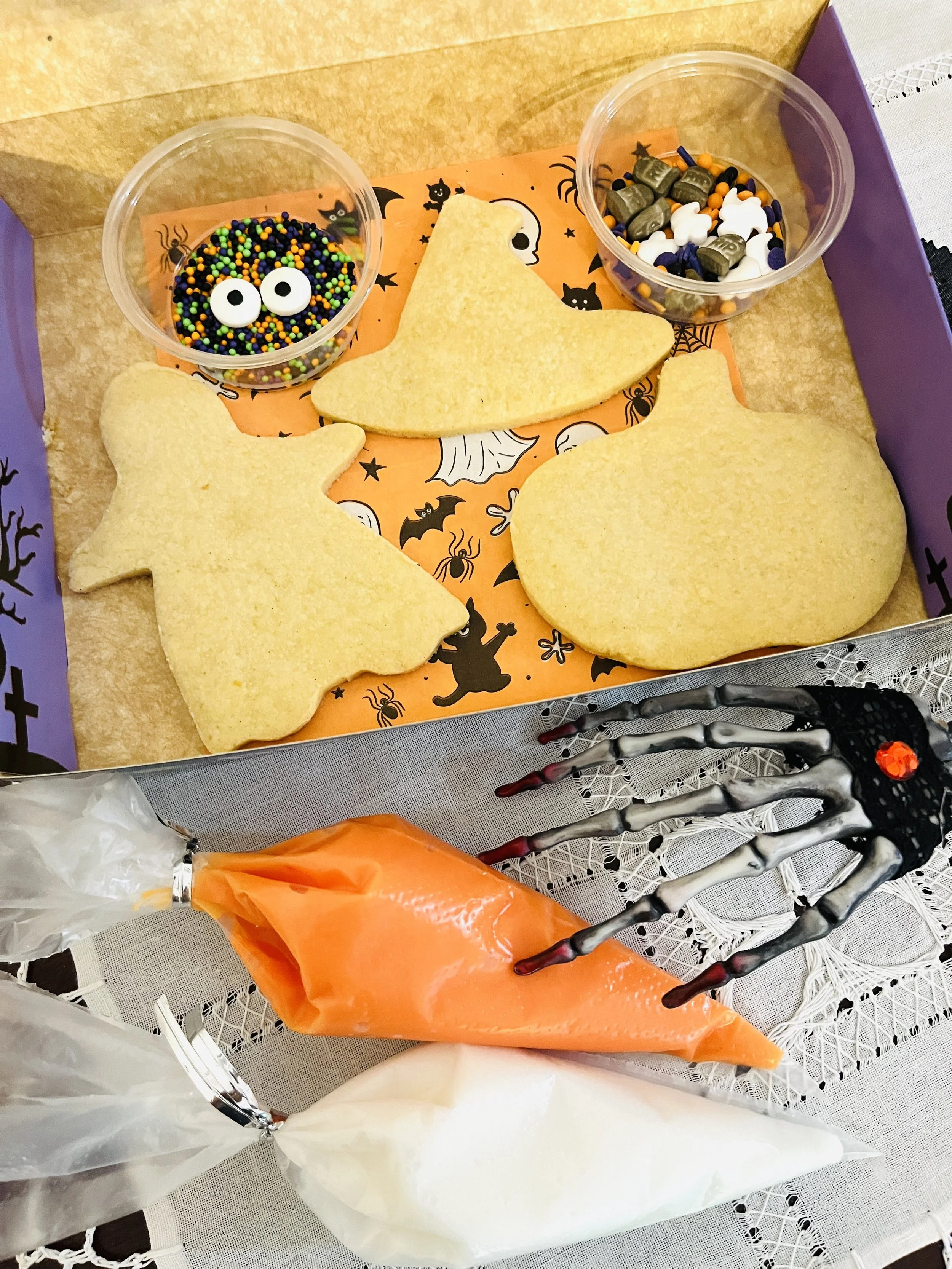 Halloween-themed cookies - gluten free sugar cookie decorating kit.