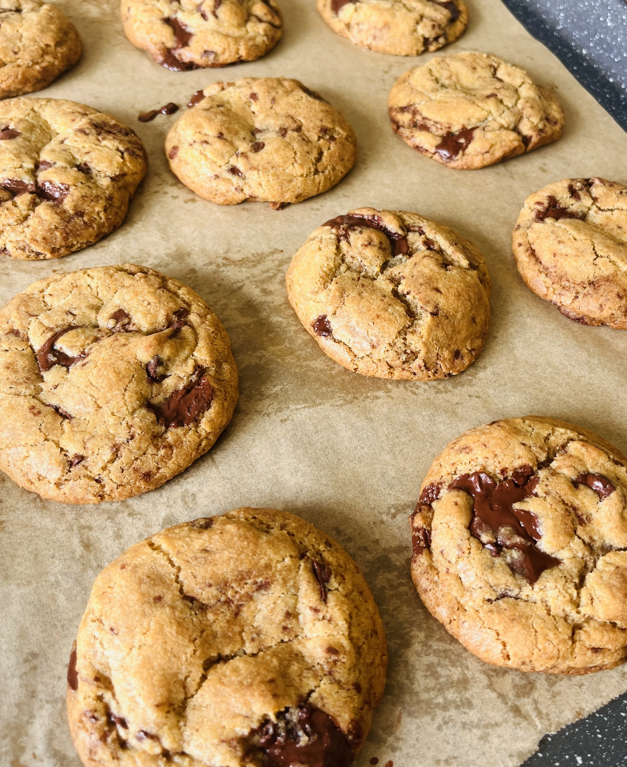 Freshly baked chocolate chip cookies