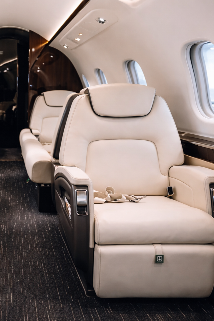 Private Jet interior in Dallas-Fort Worth representing interior detail services.