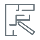 Outline of a floor plan with a magnifying glass