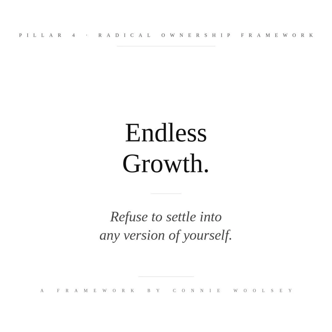 Endless Growth.

Pillar four of the Radical Ownership Framework.

Refuse to settle into any version of yourself.

The leader who stops growing becomes the ceiling for the team.

#EndlessGrowth #RadicalOwnership #LeadershipCeiling #KeepGrowing