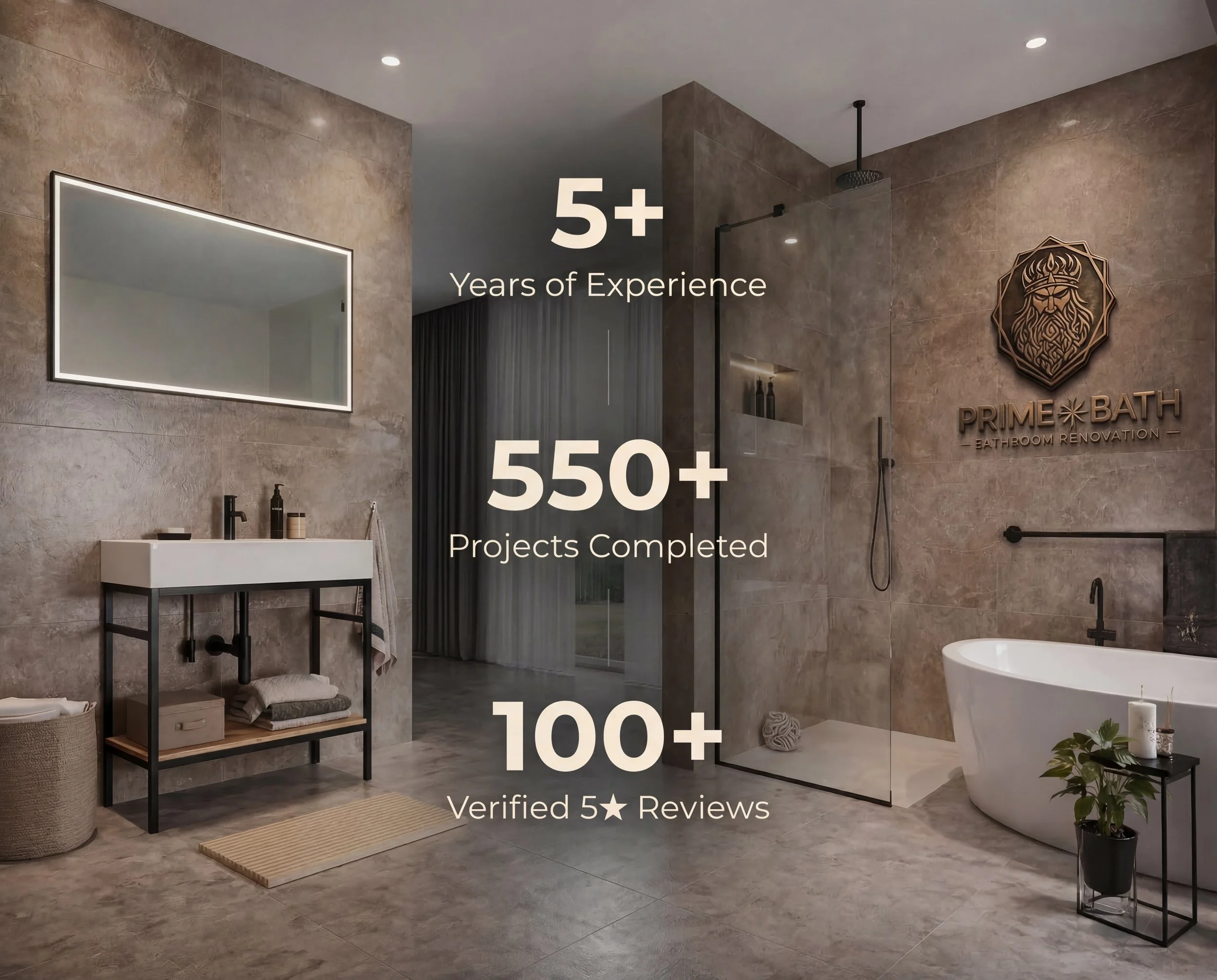 Modern bathroom renovation in Manchester with walk-in shower, freestanding bath and vanity unit by PrimeBath