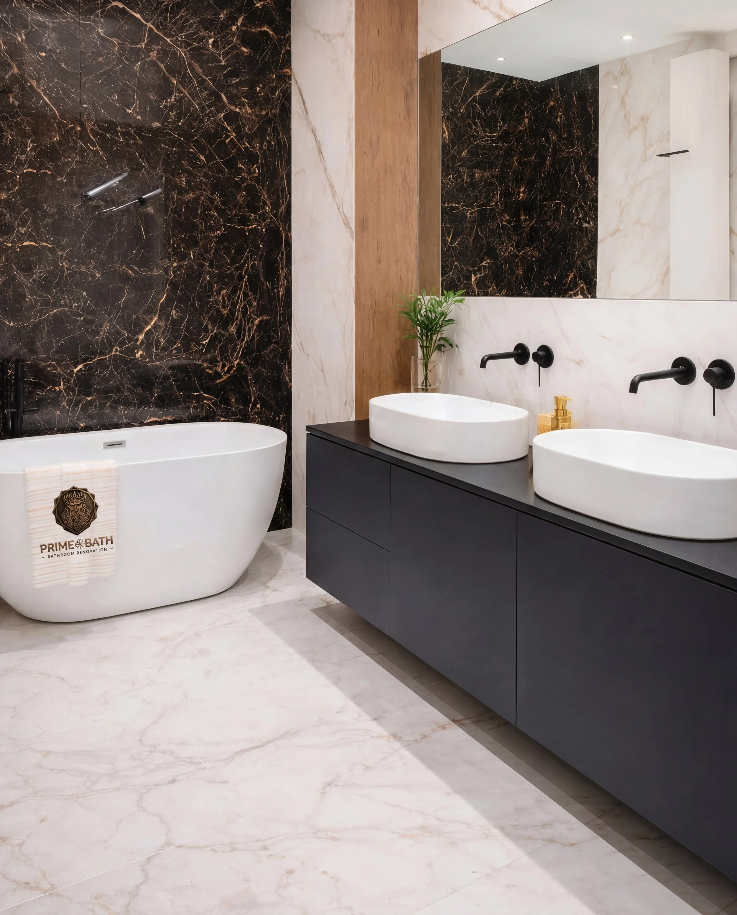 Luxury bathroom renovation Manchester with PVC wall panels and modern design