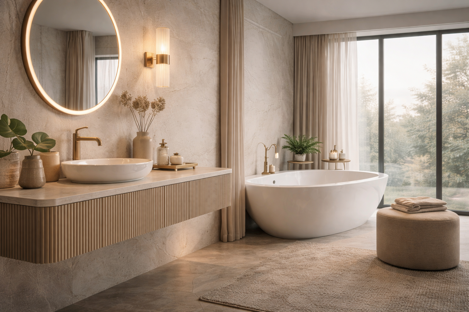 Luxury bathroom renovation Manchester with PVC wall panels and modern design