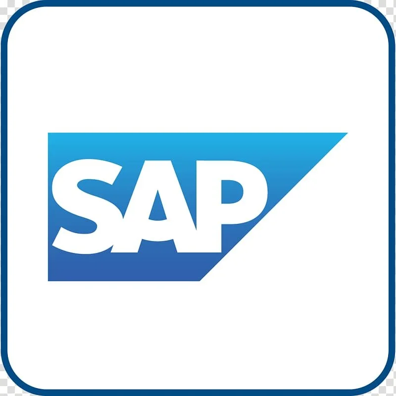 Logo SAP avec un fond blanc et une bordure bleue.