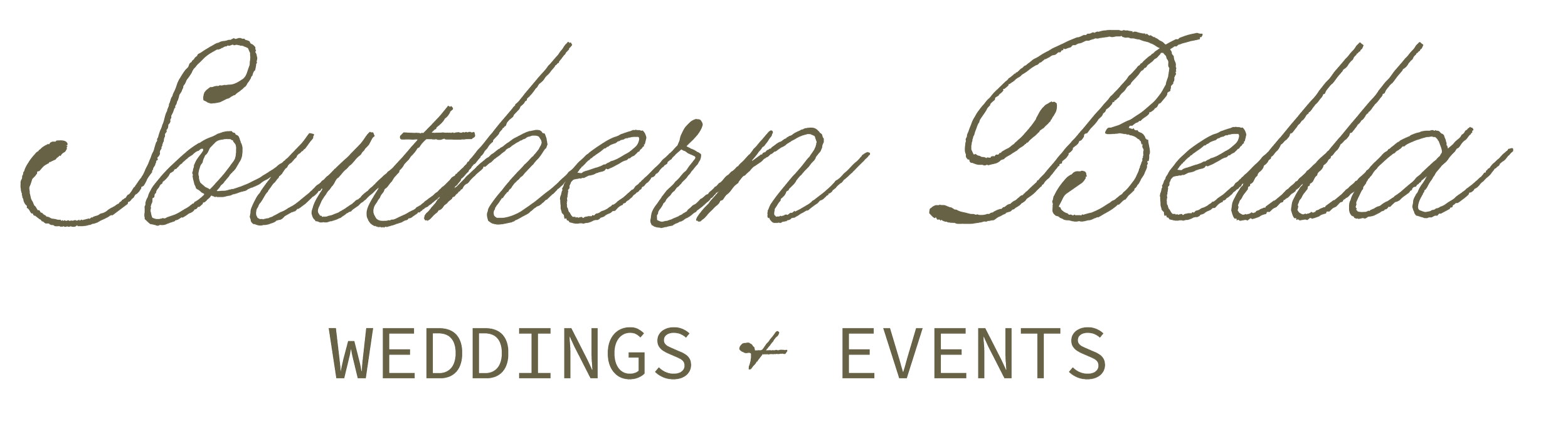 Southern Bella Weddings & Events logo in elegant script with beige and gray colors.