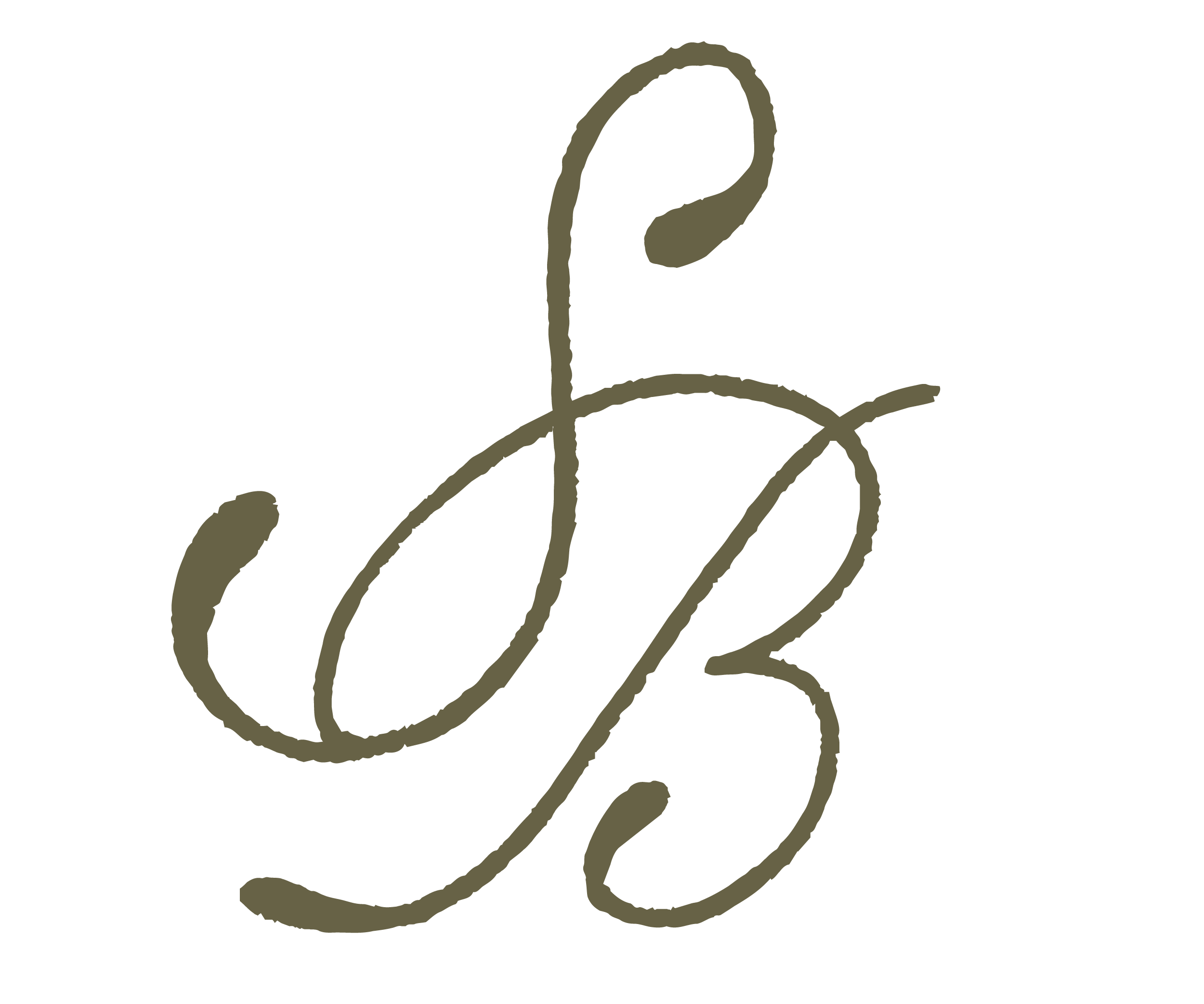 Stylized letter B in elegant script font on black background.