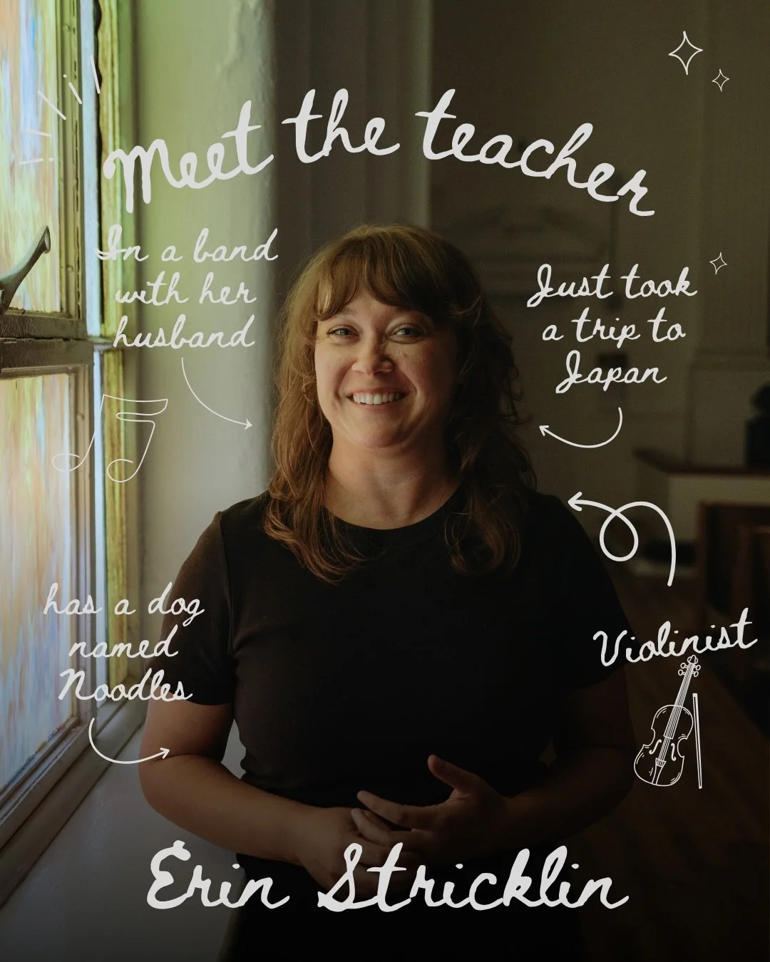 Allow us to introduce one of our amazing teachers to you; meet Erin.

Erin Stricklin is a classically trained violinist and music educator with a Bachelor of Music and Bachelor of Music Education. 

With years of experience as both a performer and te