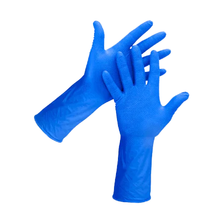 Pair of thick blue nitrile gloves stacked together.