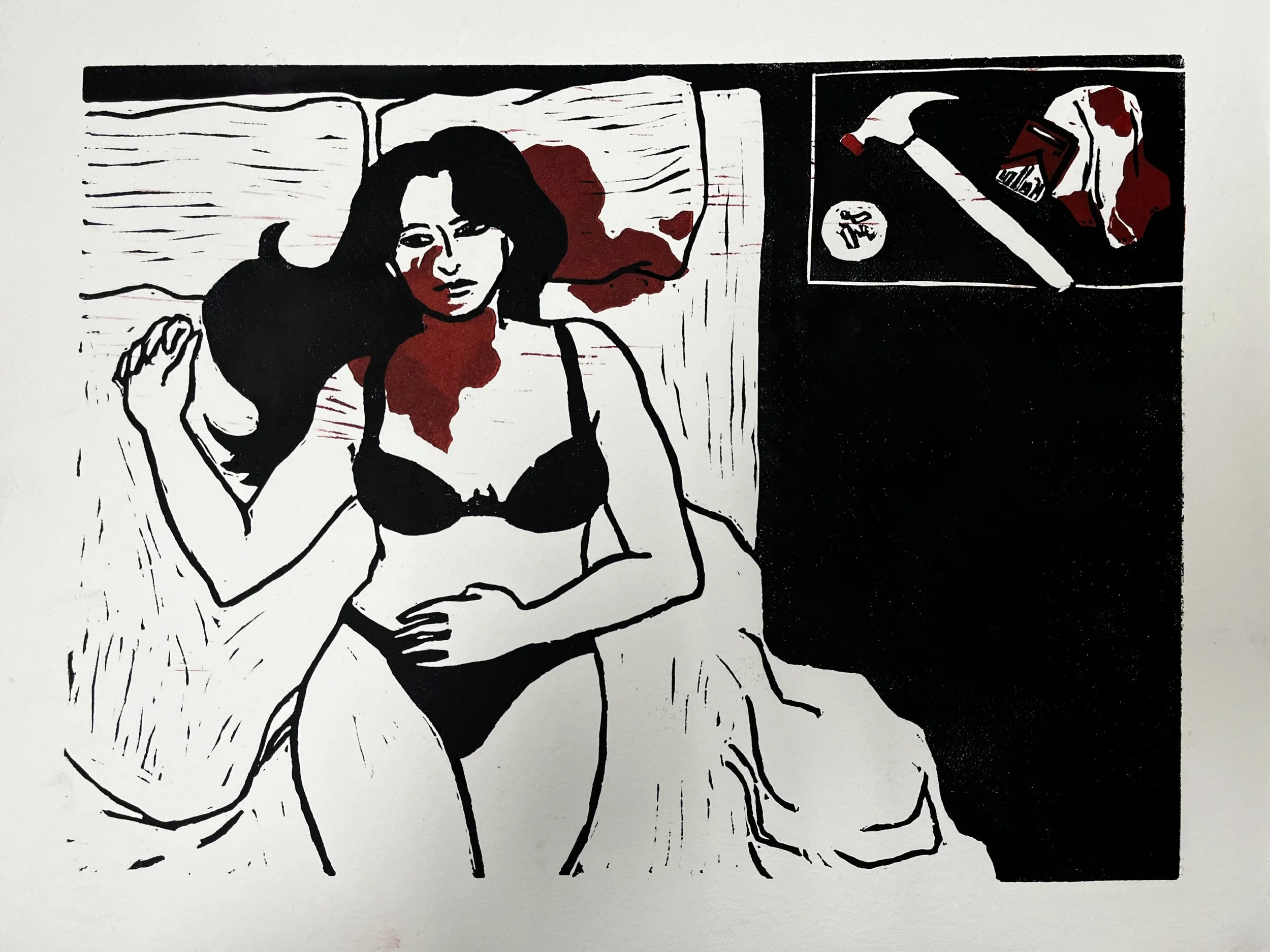 The Morning After, 2025, linoleum relief print, edition of 5, 11" x 14"