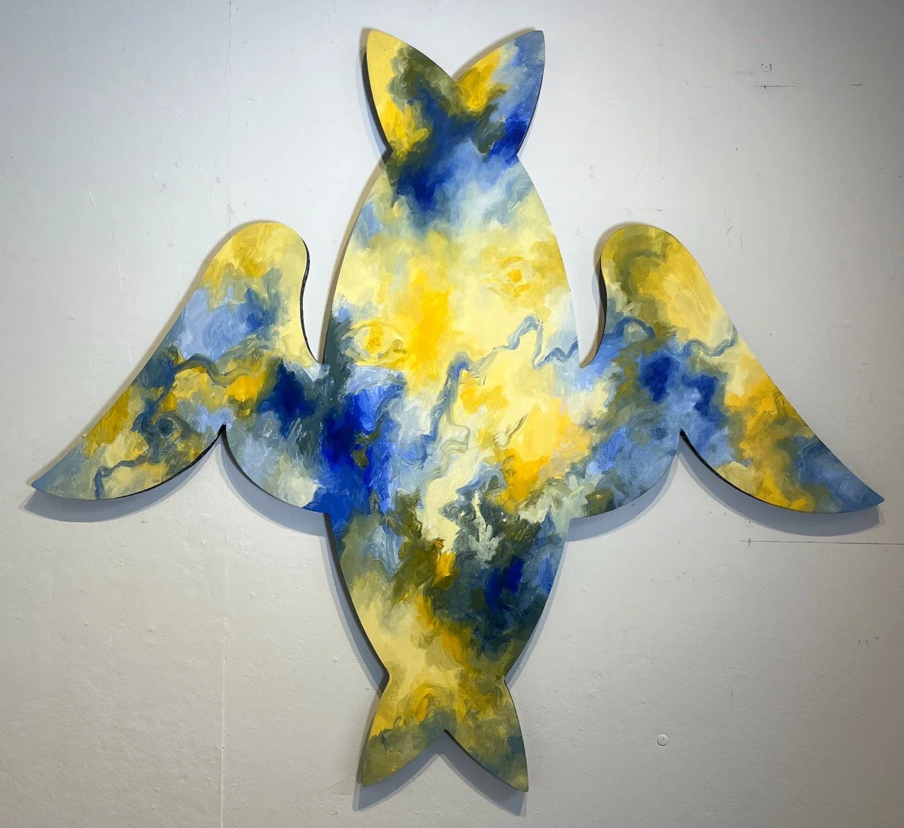 Archangel, 2024, oil on laser-cut MDF, 45 1/2" x 40"