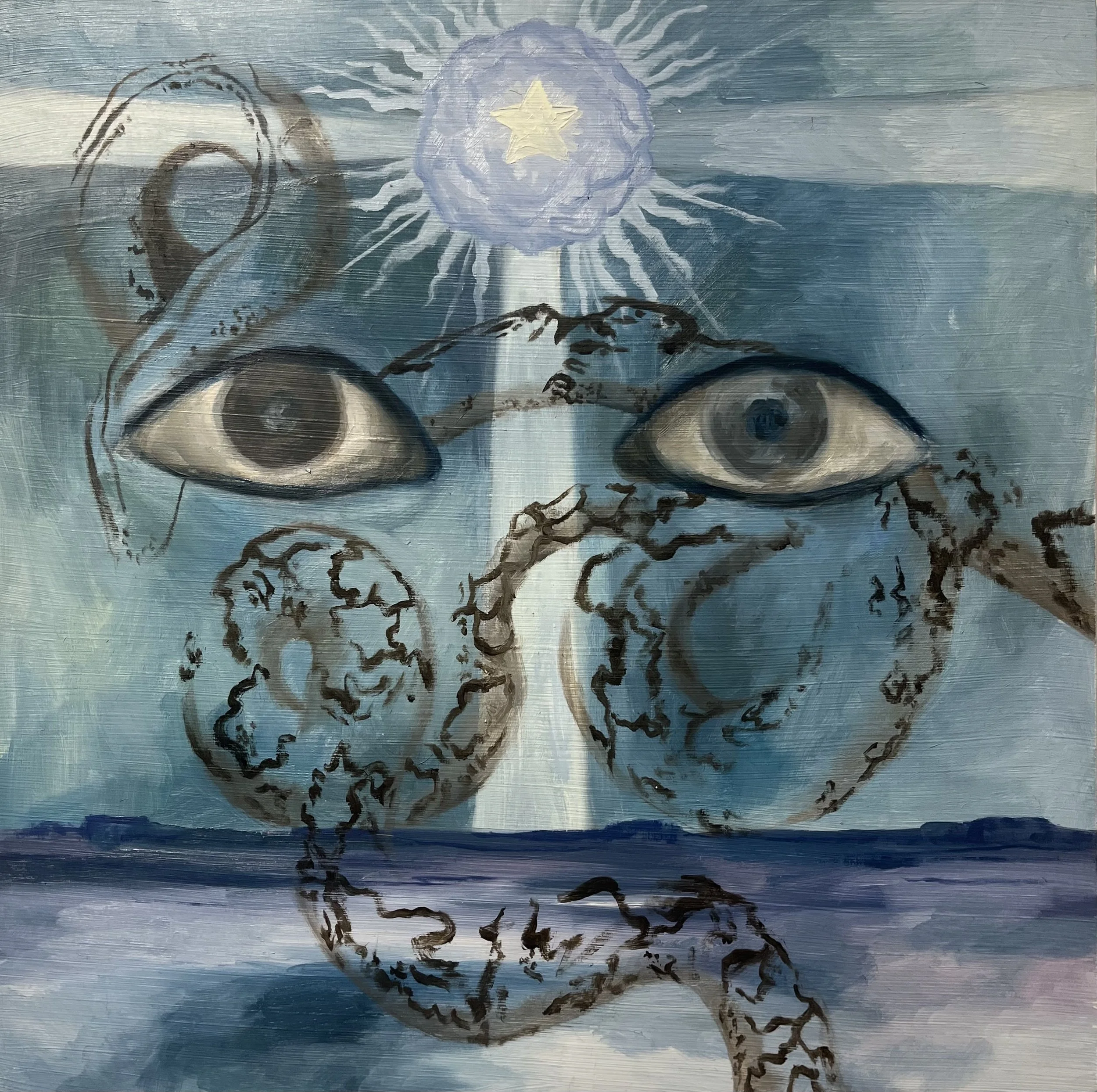 Good News, 2024, oil on wood panel, 12" x 12"