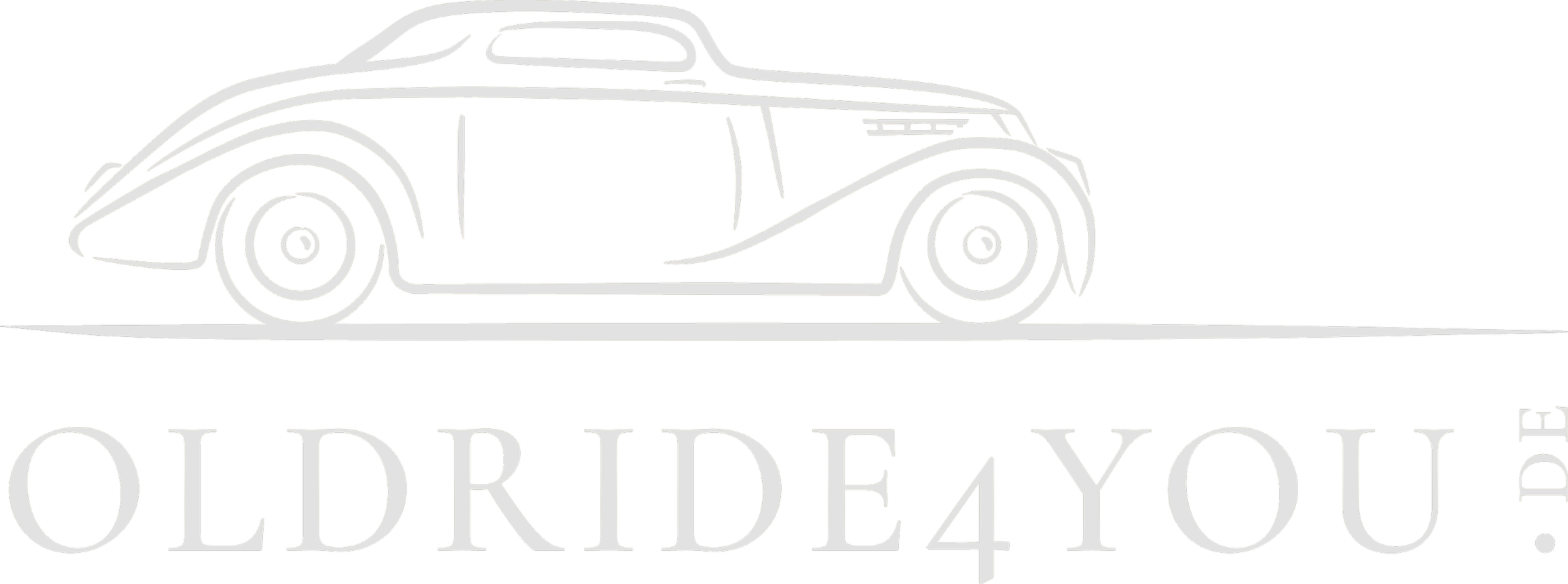 Linienzeichnung eines Retro-Automobils mit dem Text "OLD RIDE YOU" darunter.